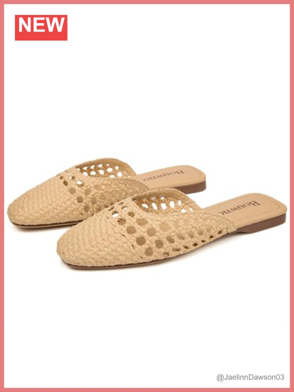 Women's Breathable Woven Leather Mules Square Toe Slip On Casual Flats